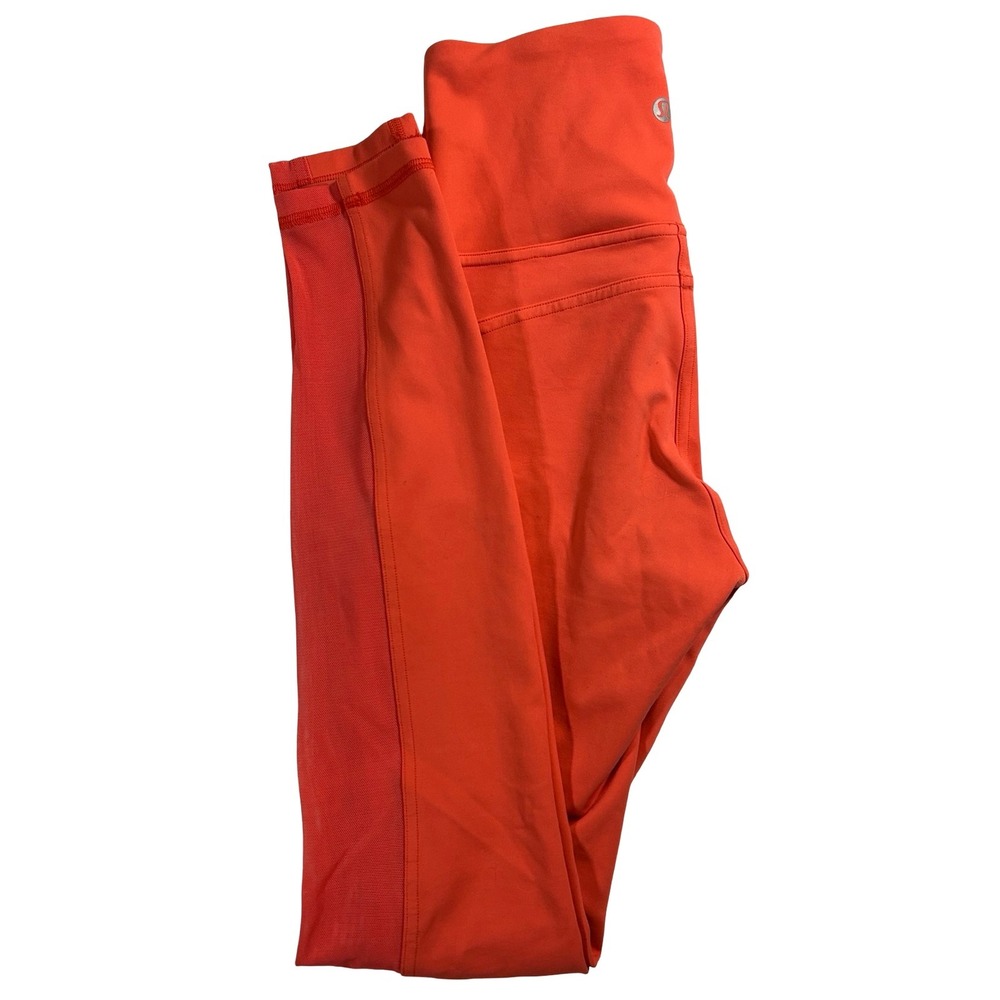 Lululemon Pace Rival High Rise Tight 22" Orange Mesh‎ Pocket Leggings Sz 4